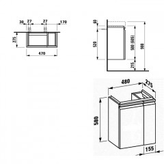 Laufen Pro База под раковину 8.1595.5, подвесная 47х27,5х60,5 см, петли слева, полки справа, 1 дверка, цвет белый глянцевый