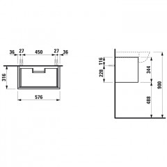 Laufen New Classic База под раковину подвесная , 580х320х340 мм, 1 ящик, цвет белый глянец (для раковины 813853)