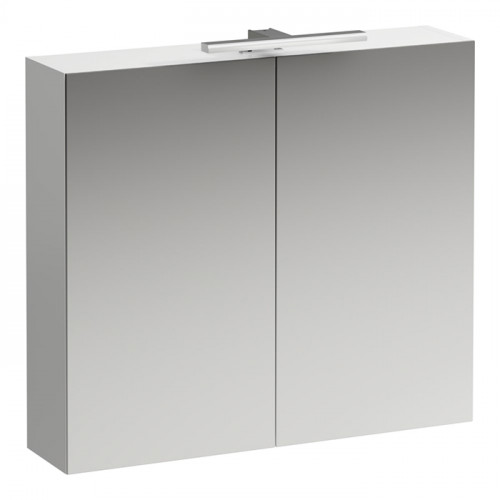 Laufen BASE Шкафчик зеркальный 800x185x700 мм, 2 дверцы, с горизонт элементом LED-подсветки, 2 стекл полки, 1 розетка, бел глянц