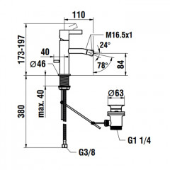 Laufen Kartell Смеситель для биде, на 1 отв, с донным клапаном, излив 110 мм, цвет: хром