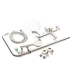 Душевая система MELANA-610107 Tondo нерж.сталь, с тропическим душем, лейкой и смесителем