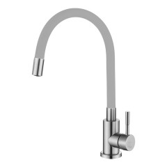 Смеситель д/кухни MELANA ELASTICO-610401GR нерж.сталь, однорычажный, гибкий излив, сатин+серый