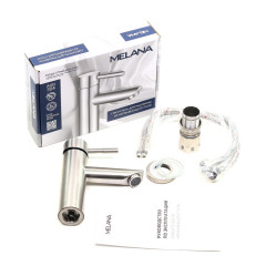 Смеситель д/ум MELANA-610101 Tondo нерж.сталь, однорычажный, сатин, литой излив