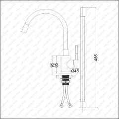Смеситель д/кухни MELANA ELASTICO-610401W нерж.сталь, однорычажный,гибкий излив,сатин+белый