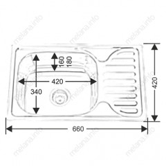 Мойка 6642 U MELANA 0,6/160 врезная прямоугольная с сифоном (218 t *10)