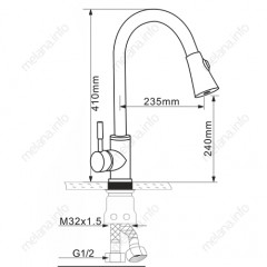 Смеситель д/кухни MELANA-F8110 нерж.сталь, однорычажный, сатин, вытяжной излив