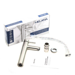 Смеситель д/ум MELANA-610102 Tondo нерж.сталь, однорычажный, сатин, литой излив