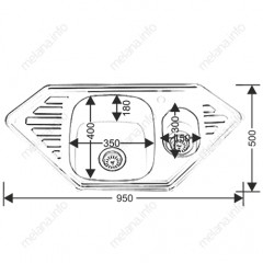 Мойка 9550C MELANA 0,8/180 1,5-я чаша врезная угловая с сифоном (222 С t *7)