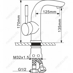Смеситель д/ум MELANA-F6105 нерж.сталь, однорычажный, сатин, литой излив