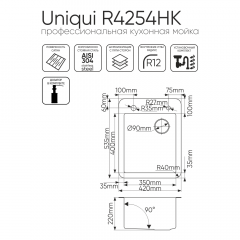 Мойка R4254HK MELANA UNIQUI 3,0/220 САТИН врезная прямоугольная