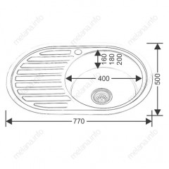 Мойка 7750 U N 0,6/160 врезная овальная с сифоном (122N*15)