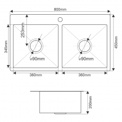 Мойка RS8045H MELANA ProfLine 3,0/200 САТИН 2-я чаша, врезная прямоугольная