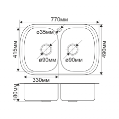 Мойка 7749S MELANA 0,8/180 ИУ 2-я чаша врезная прямоугольная без сифона (229 ti *7)