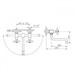Nicolazzi Nuova Brenta Смеситель для раковины с 2мя ручками, настенный, цвет: Gold Brass