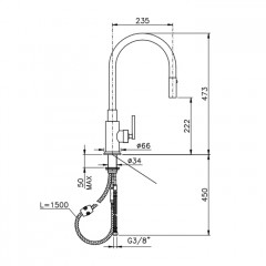 Nicolazzi Cucina Смеситель для раковины на 1 отверстие, с выдвижным распылителем,излив 235 мм цвет Brushed Bronze