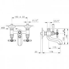 Nicolazzi Teide Смеситель для ванны для душевой стойки настенный, цвет: хром