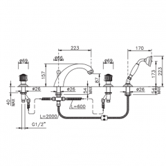 Nicolazzi Onice Смеситель на борт ванны, 4 отв., излив: 223 мм, с ручным душем, цвет: хром