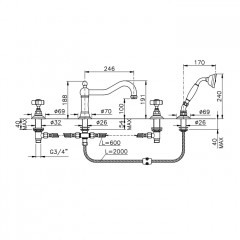 Nicolazzi P.M.Blancl Смеситель на борт ванны с душем на 4 отверствия, излив: 246 мм, цвет: хром