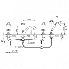 Nicolazzi Half Dome Crystal Смеситель на борт ванны с душем на 4 отверствия, излив: 200 мм, цвет: хром