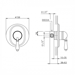 Nicolazzi P.m. Blanc Внешняя часть встраиваемого смесителя для душа, 1 источник, ручки белая керамика, цвет: хром