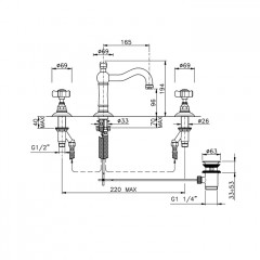 Nicolazzi Dames Anglaises Смеситель для раковины на 3 отверстия, с донным клапаном, цвет: бронза