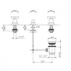 Nicolazzi Mac Kinley 05 Смеситель для биде на 3 отверстия, с 2мя ручками, с душиком, цвет: золото