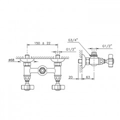 Nicolazzi Dames Anglaises Смеситель для душа на 2 отверстия, вывод сверху 1/2" (без шланга и лейки), цвет: бронза