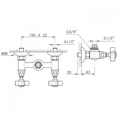 Nicolazzi Dames Anglaises Смеситель для душа на 2 отверстия, вывод сверху 1/2" (без шланга и лейки), цвет: золото