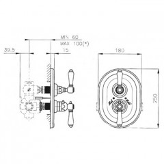 Nicolazzi Petit Mont Blanc Внешняя часть встраиваемого смесителя, 3/4" с запорным вентилем, цвет: хром, ручки Petit Mont Blanc