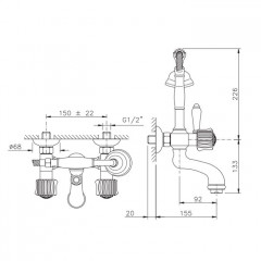 Nicolazzi Onice Смеситель для ванны с 2мя ручками, с переключателем ванна/душ, цвет: золото