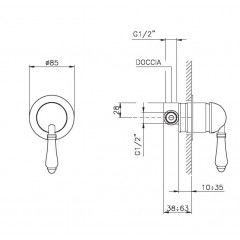 Nicolazzi P.m. Blanc Внешняя часть встраиваемого смесителя для душа, 1 источник, ручки белая керамика, цвет: хром