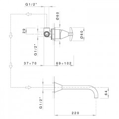 Nicolazzi Star Смеситель однорычажный встроенный для раковины с изливом, цвет хром (без внутр части)