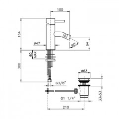 Nicolazzi Mac Kinley 05 Смеситель для биде на 1 отверстие, с донным клапаном, цвет: Gold