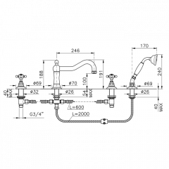 Nicolazzi Half Dome Crystal Смеситель на борт ванны с душем на 4 отверствия, излив: 246 мм, цвет: хром