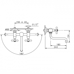 Nicolazzi Nuova Brenta Смеситель для раковины с 2мя ручками, настенный, цвет: бронза
