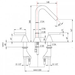 Nicolazzi Flag Смеситель для раковины на 3 отв, излив 148 мм, цвет хром