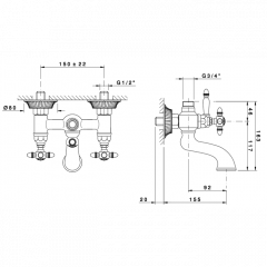 Nicolazzi Impero Смеситель для ванны настенный для душевой стойки на 2 отверстия, излив: 155 мм, цвет: хром