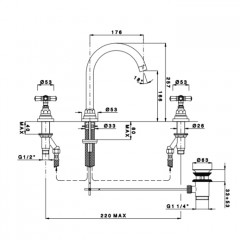 Nicolazzi Agora Смеситель для раковины на 3 отв. излив 176 мм, без донного клапана, цвет ЧЕРНЫЙ МАТОВЫЙя
