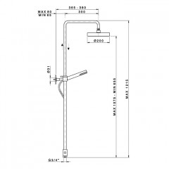Nicolazzi Doccia Душевая стойка с верхним душем 20см, с переключателем и ручным душем, цвет: натуральная латунь