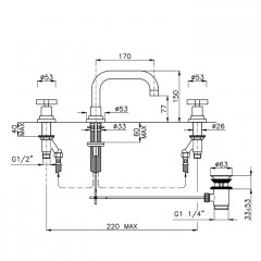 Nicolazzi M.Croce Смеситель для раковины на 3 отверстия, с донным клапаном, цвет: хром