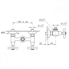 Nicolazzi Nuova Brenta Смеситель для душа с 2мя ручками, вывод сверху 1/2", без душевой лейки, цвет: хром