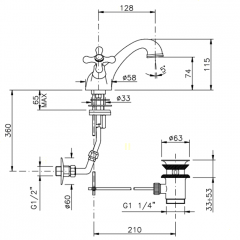 Nicolazzi Nuova Brenta Смеситель для раковины на 1 отверстие, излив: 128мм, с донным клапаном, цвет: бронза