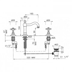 NICOLAZZI PETIT MONT BLANC Смеситель для раковины на 3 отверстия, с донным клапаном, цвет бронза