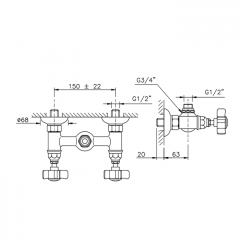 Nicolazzi Dames Anglaises Смеситель для душа на 2 отверстия, вывод сверху 1/2" (без шланга и лейки), цвет: тёмная бронза