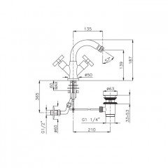 Nicolazzi Mac Kinley 05 Смеситель для биде на 1 отверстие, с 2мя ручками, излив: 137мм, цвет: золото