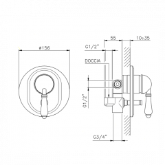 Nicolazzi P.m. Blanc Внешняя часть встраиваемого смесителя для душа с переключением, 2 источника, ручки белая керамика, цвет: хром