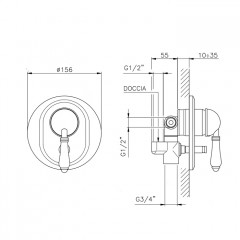 Nicolazzi P.m. Blanc Внешняя часть встраиваемого смесителя для душа с переключением, 2 источника, ручки белая керамика, цвет: бронза