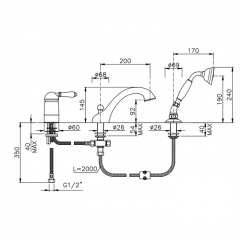 Nicolazzi El Capitan Смеситель на борт ванны на 3 отверстия, с изливом 200мм и ручным душем, цвет: хром