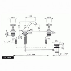 Nicolazzi P.M.Blanc Смеситель для раковины, на 3 отверстия, с донным клапаном, излив 130мм, цвет: хром