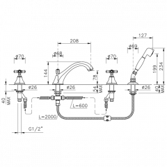 Nicolazzi Teide Foure Смеситель на борт ванны, 4 отв., излив: 223 мм, с ручным душем, цвет: хром